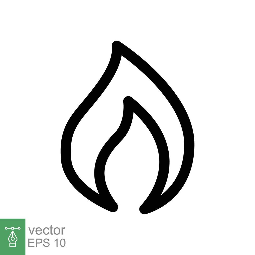 icono de línea de llama de fuego. estilo de esquema simple. símbolo de pasión, logotipo inflamable, parrilla, calor, caliente, concepto de advertencia de quemadura, señal de luz. diseño de ilustración vectorial aislado sobre fondo blanco. eps 10. vector