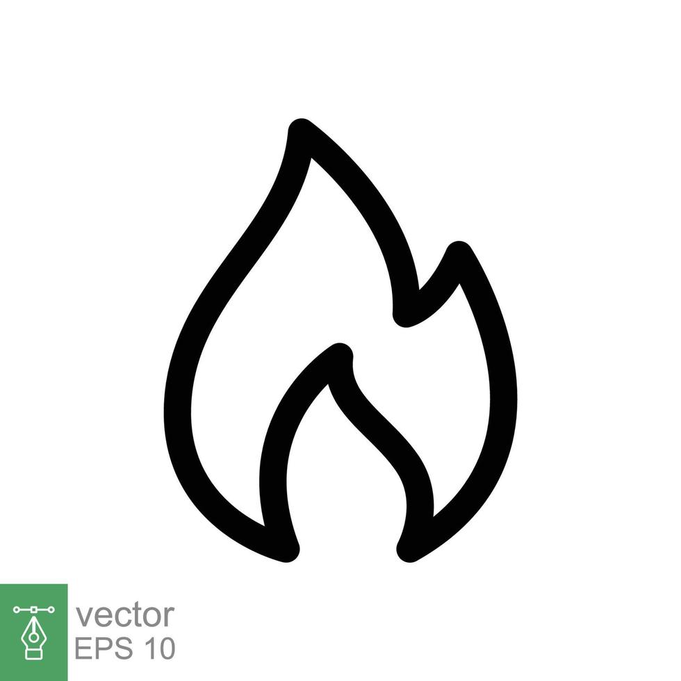 icono de línea de llama de fuego. estilo de esquema simple. símbolo de pasión, logotipo inflamable, parrilla, calor, caliente, concepto de advertencia de quemadura, señal de luz. diseño de ilustración vectorial aislado sobre fondo blanco. eps 10. vector