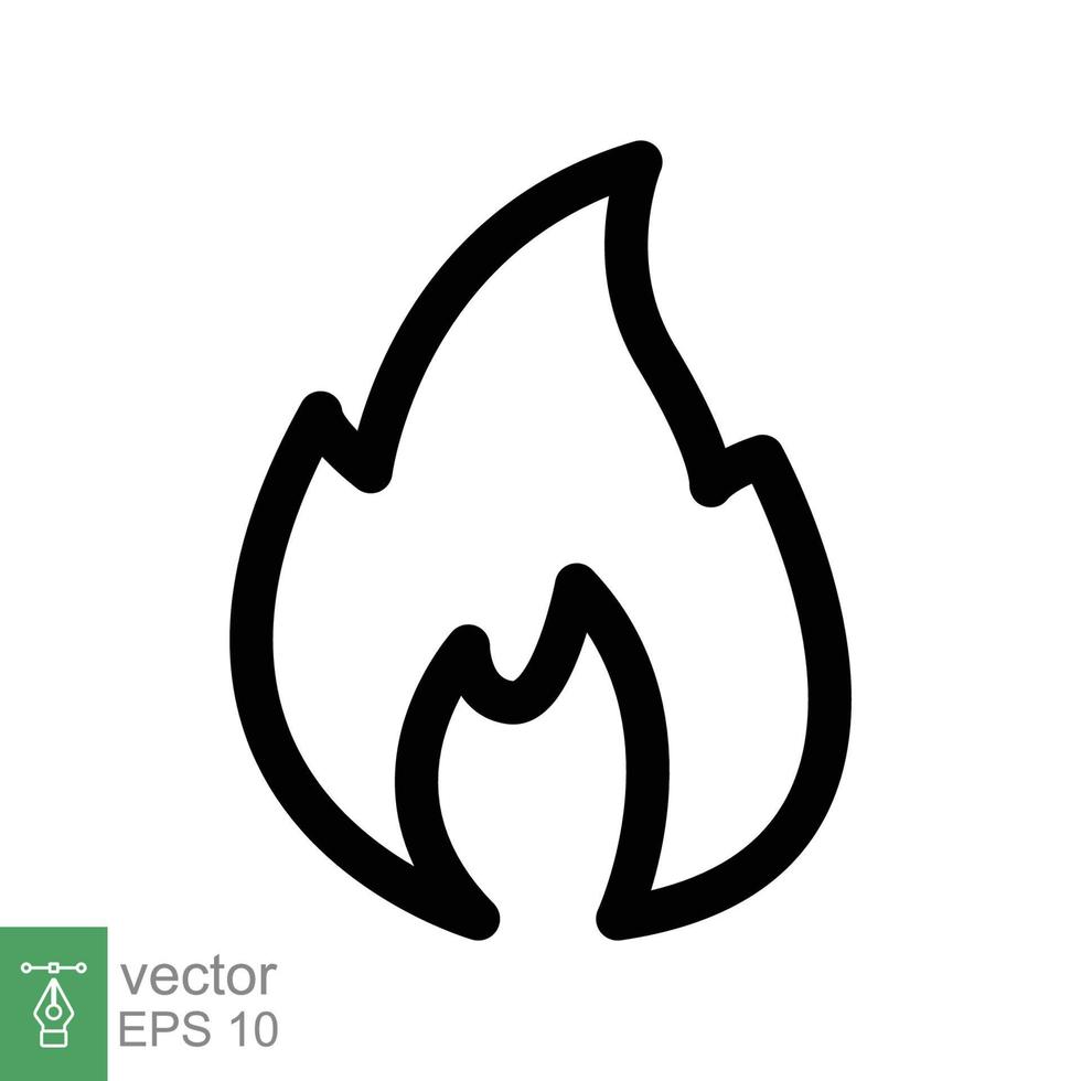 icono de línea de llama de fuego. estilo de esquema simple. símbolo de pasión, logotipo inflamable, parrilla, calor, caliente, concepto de advertencia de quemadura, señal de luz. diseño de ilustración vectorial aislado sobre fondo blanco. eps 10. vector