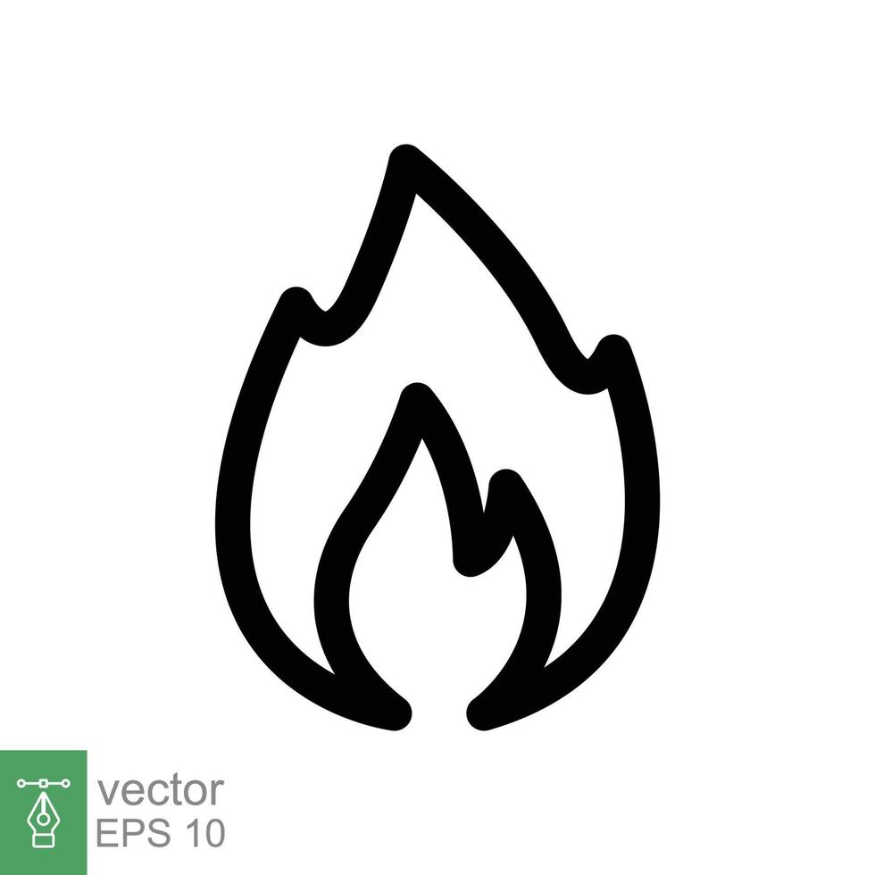 icono de línea de llama de fuego. estilo de esquema simple. símbolo de pasión, logotipo inflamable, parrilla, calor, calor, concepto de advertencia de quemadura, señal de luz. diseño de ilustración vectorial aislado sobre fondo blanco. eps 10. vector