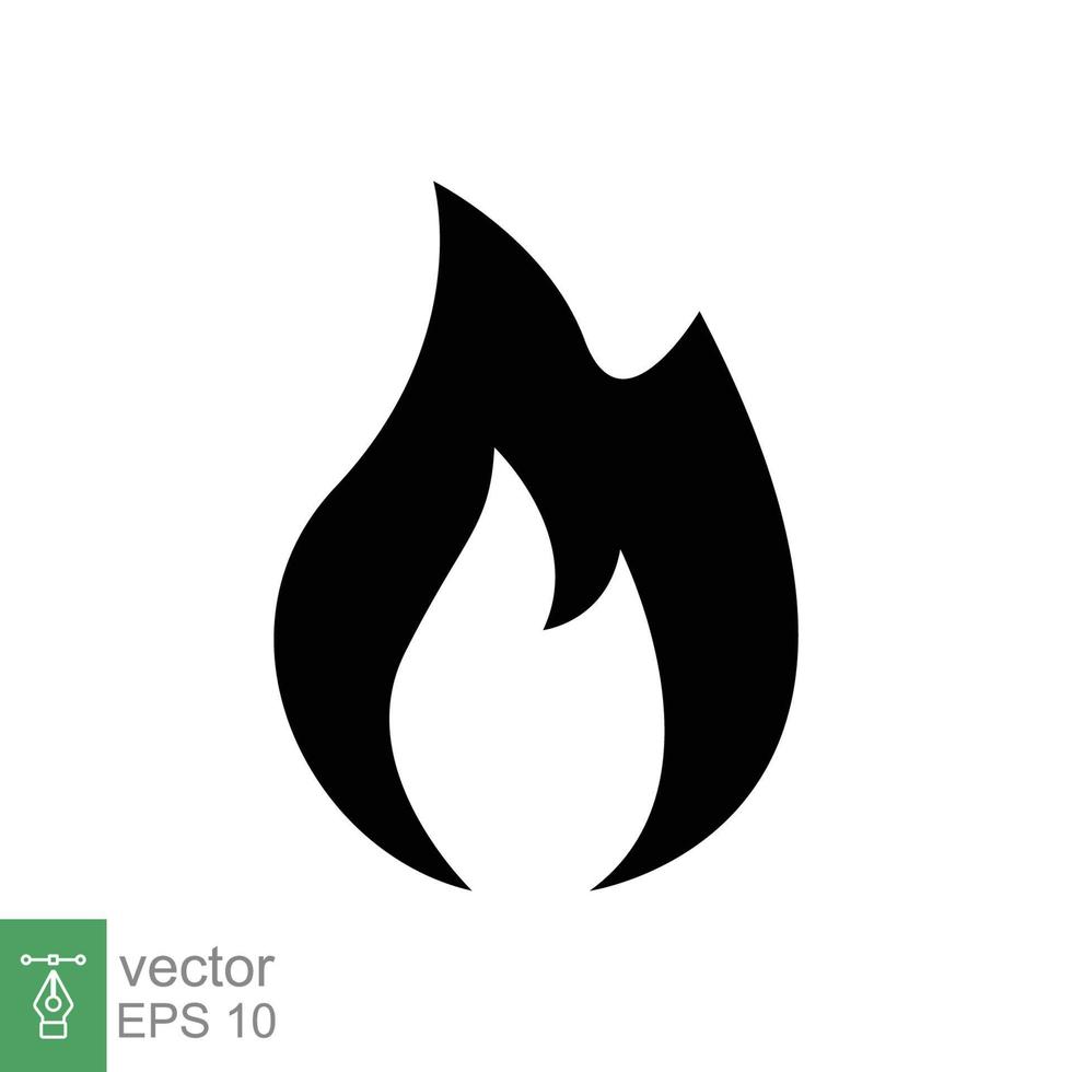 Fire flame icon. Simple flat style. Passion symbol, flammable logo, grill, heat, hot, burn warning concept, silhouette sign. Vector illustration design isolated on white background. EPS 10.