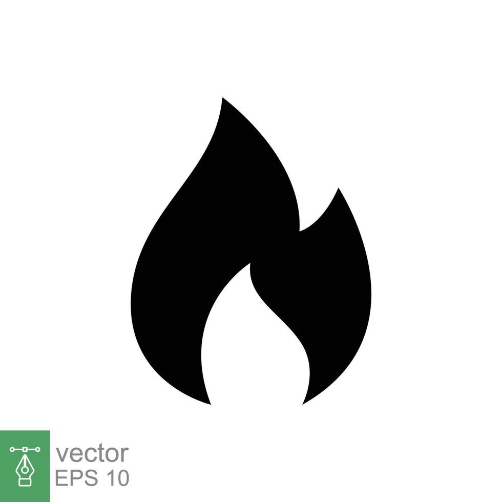 Fire flame icon. Simple flat style. Passion symbol, flammable logo, grill, heat, hot, burn warning concept, silhouette sign. Vector illustration design isolated on white background. EPS 10.