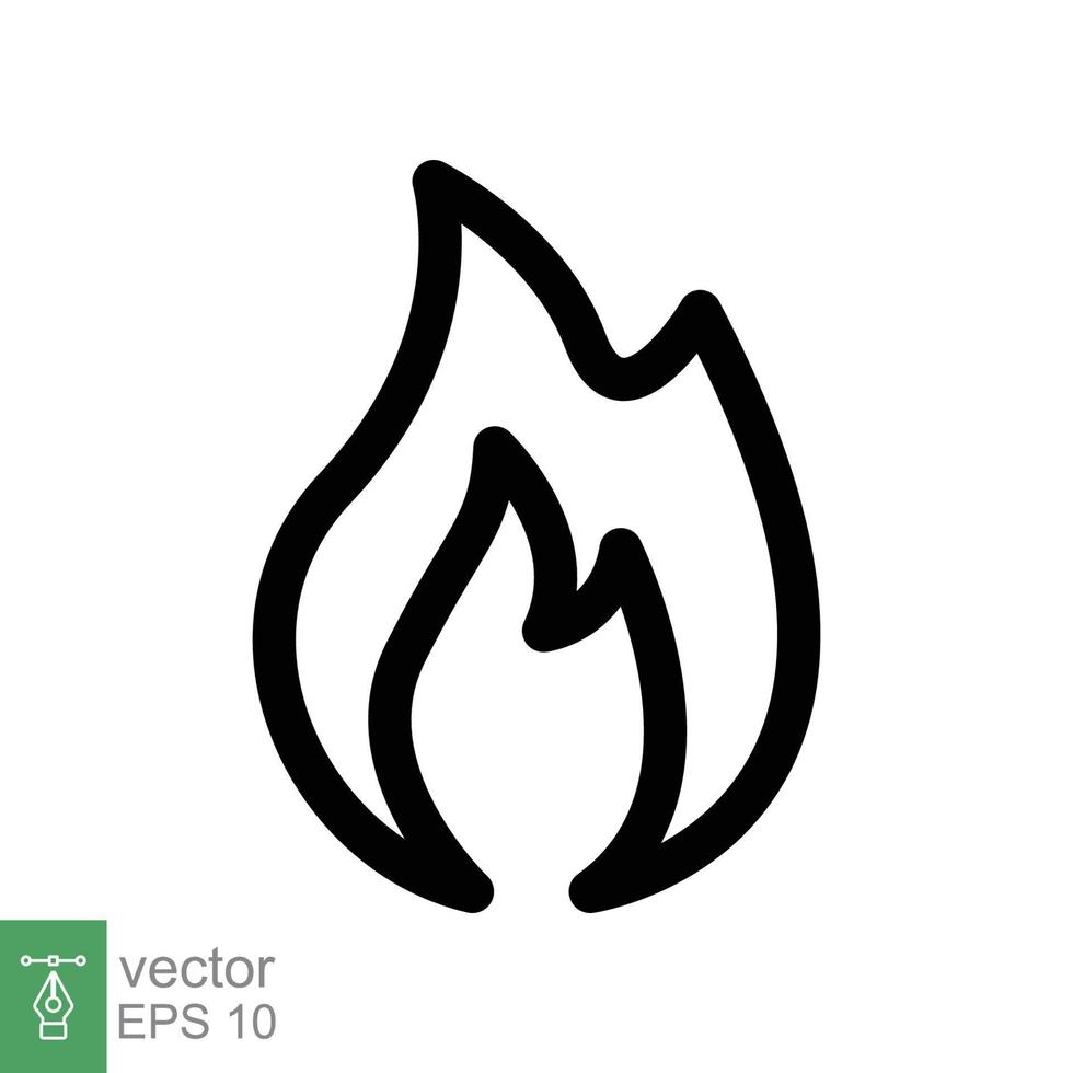 icono de línea de llama de fuego. estilo de esquema simple. símbolo de pasión, logotipo inflamable, parrilla, calor, caliente, concepto de advertencia de quemadura, señal de luz. diseño de ilustración vectorial aislado sobre fondo blanco. eps 10. vector