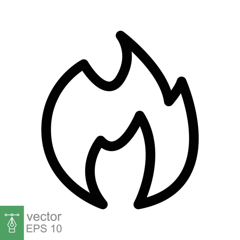 icono de línea de llama de fuego. estilo de esquema simple. símbolo de pasión, logotipo inflamable, parrilla, calor, caliente, concepto de advertencia de quemadura, señal de luz. diseño de ilustración vectorial aislado sobre fondo blanco. eps 10. vector