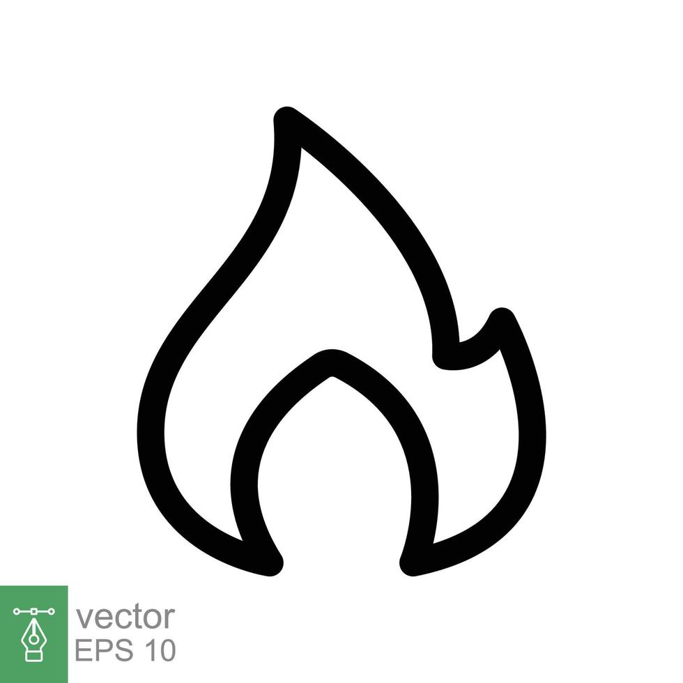 icono de línea de llama de fuego. estilo de esquema simple. símbolo de pasión, logotipo inflamable, parrilla, calor, caliente, concepto de advertencia de quemadura, señal de luz. diseño de ilustración vectorial aislado sobre fondo blanco. eps 10. vector