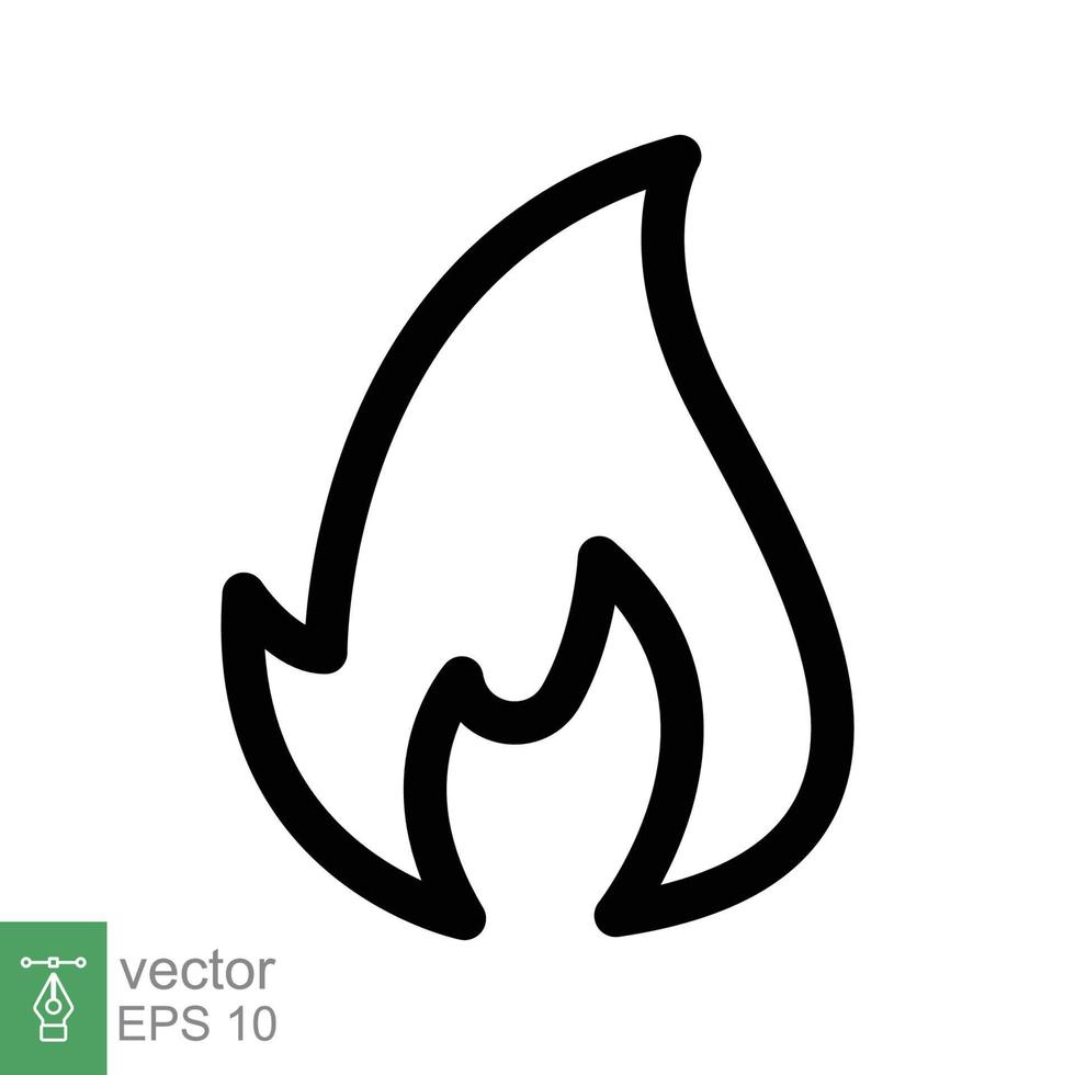 icono de línea de llama de fuego. estilo de esquema simple. símbolo de pasión, logotipo inflamable, parrilla, calor, caliente, concepto de advertencia de quemadura, señal de luz. diseño de ilustración vectorial aislado sobre fondo blanco. eps 10. vector