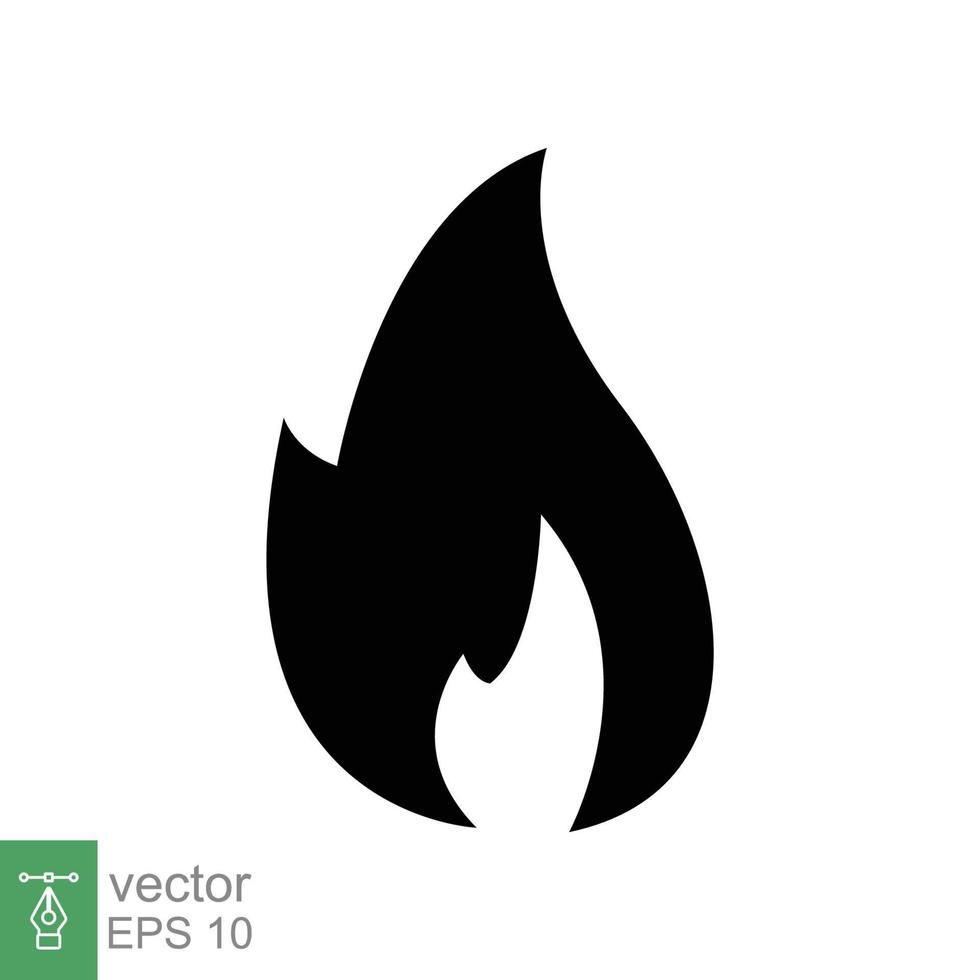 Fire flame icon. Simple flat style. Passion symbol, flammable logo, grill, heat, hot, burn warning concept, silhouette sign. Vector illustration design isolated on white background. EPS 10.