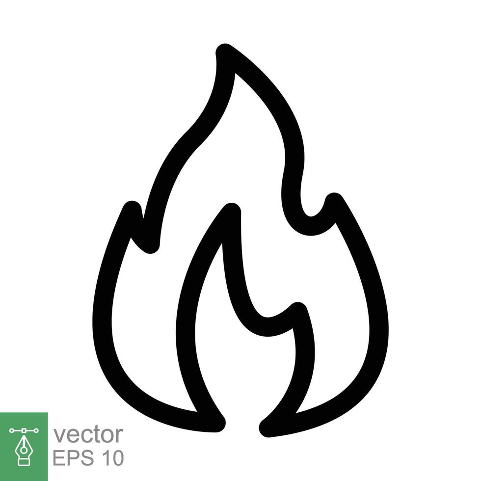 icono de línea de llama de fuego. estilo de esquema simple. símbolo de pasión, logotipo inflamable, parrilla, calor, calor, concepto de advertencia de quemadura, señal de luz. diseño de ilustración vectorial aislado sobre fondo blanco. eps 10. vector