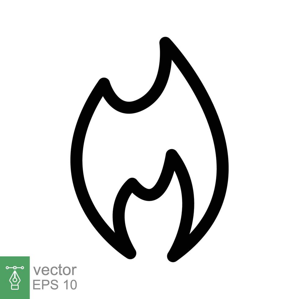 icono de línea de llama de fuego. estilo de esquema simple. símbolo de pasión, logotipo inflamable, parrilla, calor, caliente, concepto de advertencia de quemadura, señal de luz. diseño de ilustración vectorial aislado sobre fondo blanco. eps 10. vector