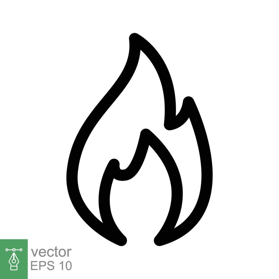 icono de línea de llama de fuego. estilo de esquema simple. símbolo de pasión, logotipo inflamable, parrilla, calor, caliente, concepto de advertencia de quemadura, señal de luz. diseño de ilustración vectorial aislado sobre fondo blanco. eps 10. vector