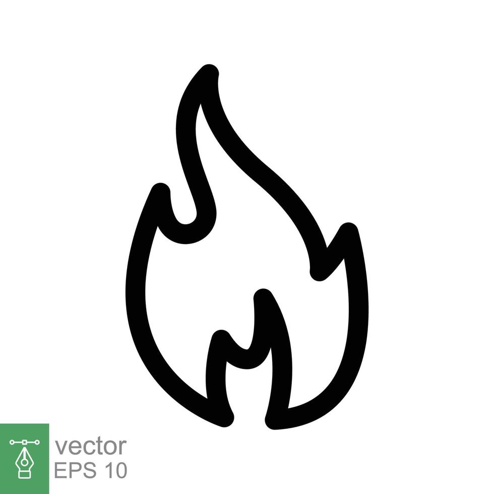 icono de línea de llama de fuego. estilo de esquema simple. símbolo de pasión, logotipo inflamable, parrilla, calor, caliente, concepto de advertencia de quemadura, señal de luz. diseño de ilustración vectorial aislado sobre fondo blanco. eps 10. vector