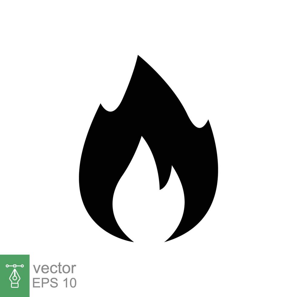 Fire flame icon. Simple flat style. Passion symbol, flammable logo, grill, heat, hot, burn warning concept, silhouette sign. Vector illustration design isolated on white background. EPS 10.