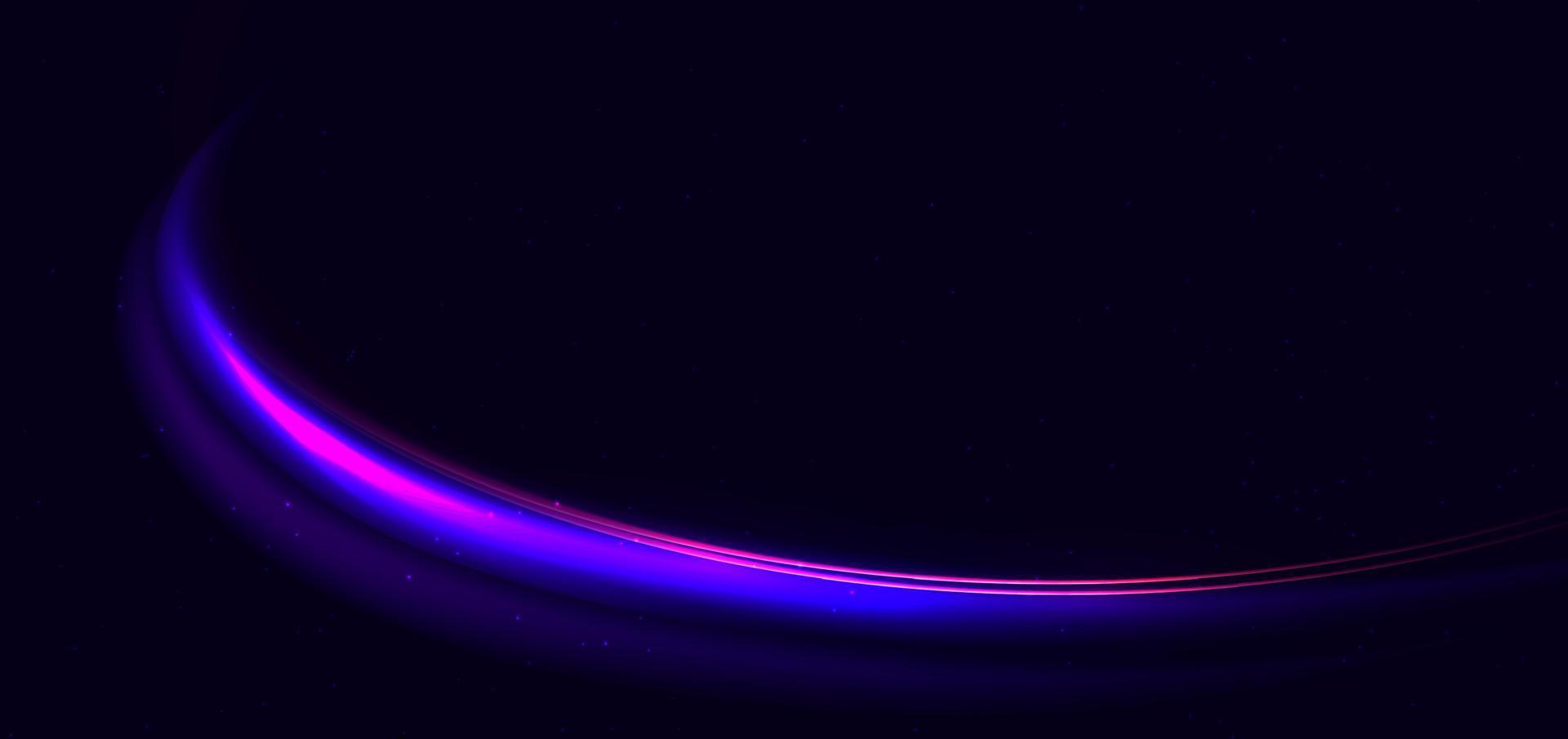 tecnología abstracta neón futurista curvado líneas de luz azul y rosa brillantes con efecto de desenfoque de movimiento de velocidad sobre fondo azul oscuro. vector