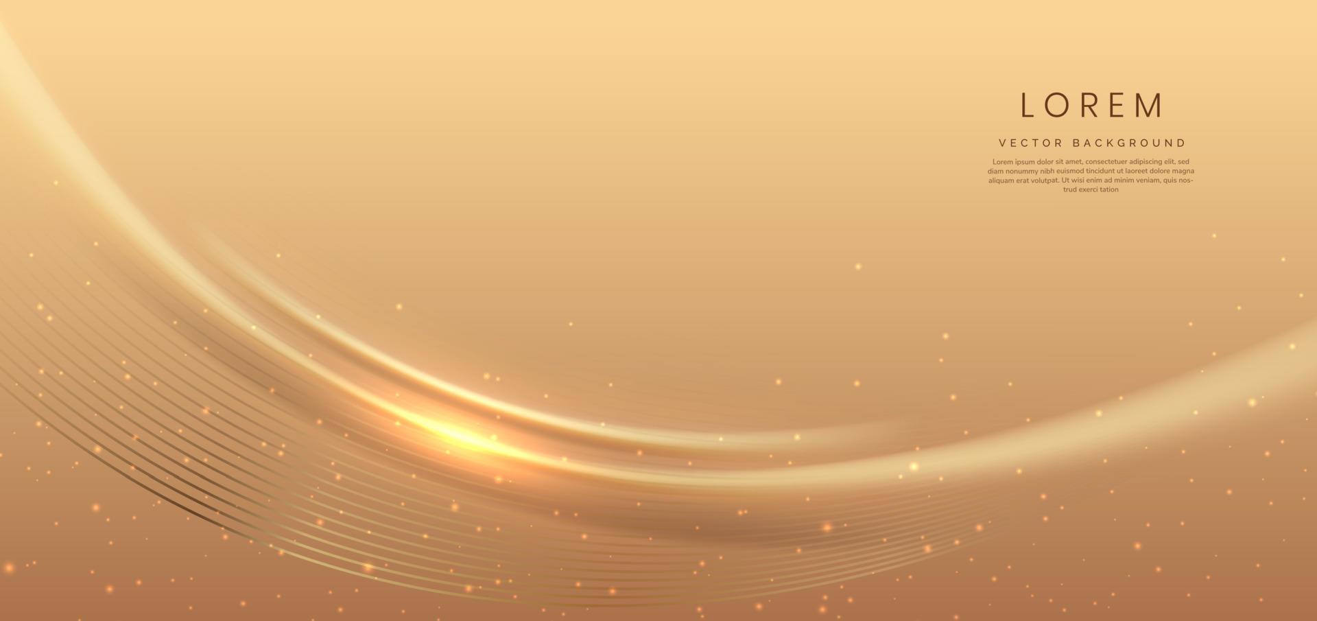 Abstract gold curved background with lighting effect and sparkle with copy space for text. Luxury design style. vector