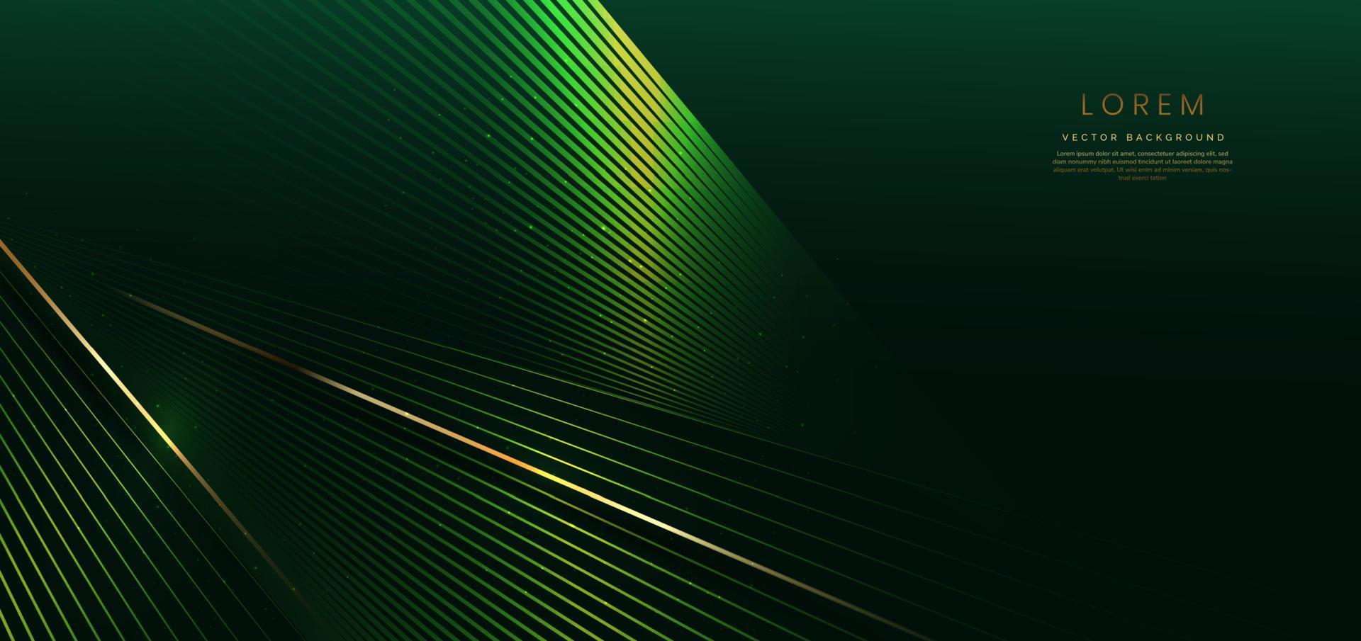 Abstract elegant dark green background with golden line and lighting effect sparkle. Luxury template design. vector