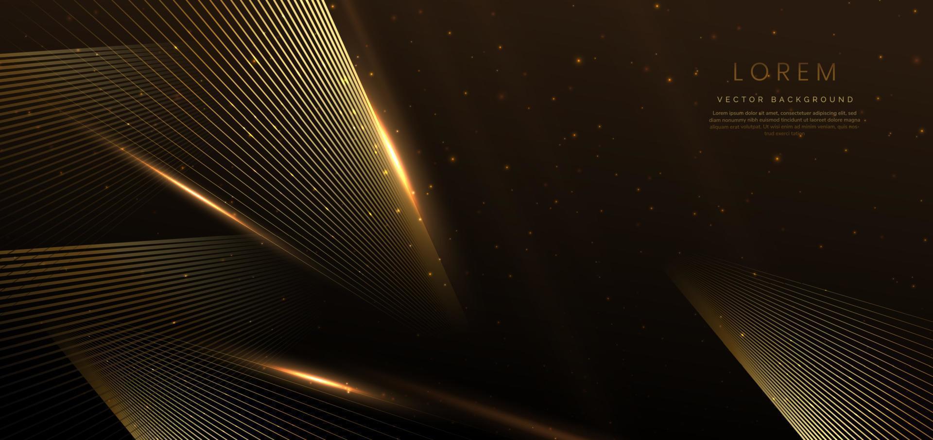 Elegant golden lines glowing with lighting effect and sparkle on dark brown background. Template luxury premium award design. vector