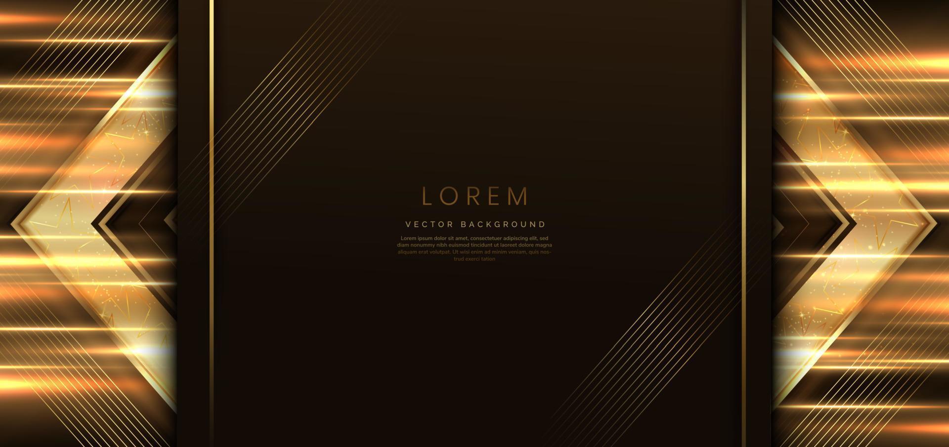 Elegant golden triangle glowing with lighting effect sparkle on dark brown background. Template premium award design. vector