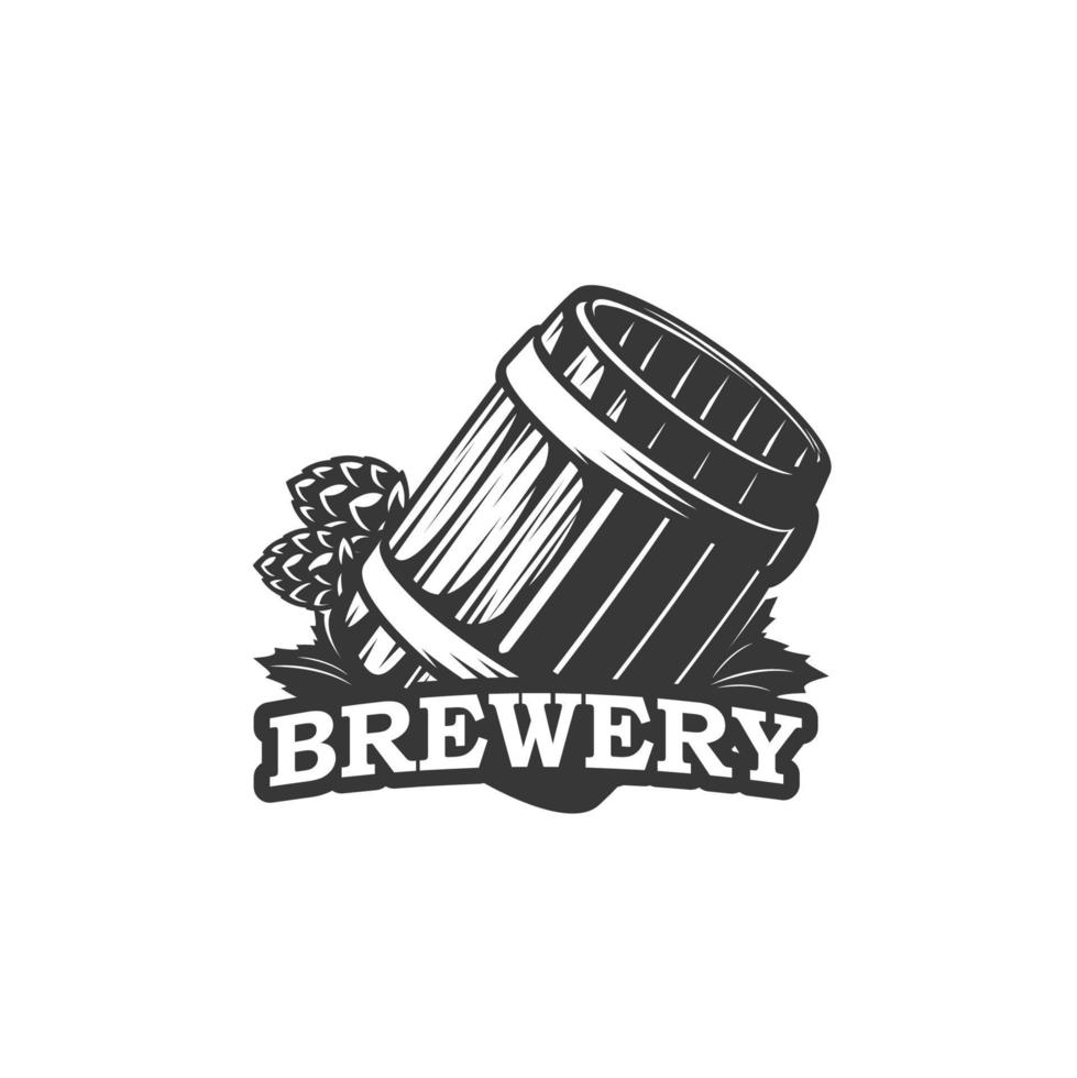 Beer brewery icon, barrel and hop, craft beer pub vector