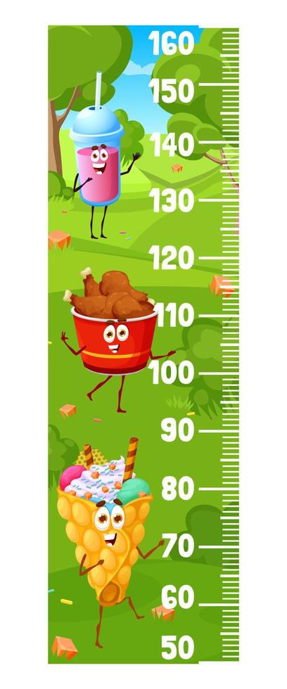 Kids height chart cartoon fast food characters vector