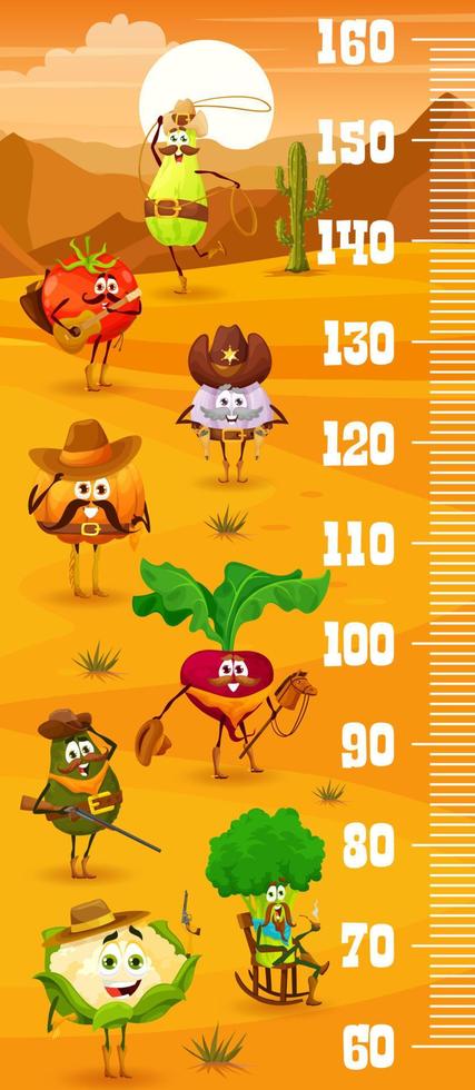 regla de la tabla de altura de los niños, vegetales del sheriff vaquero vector