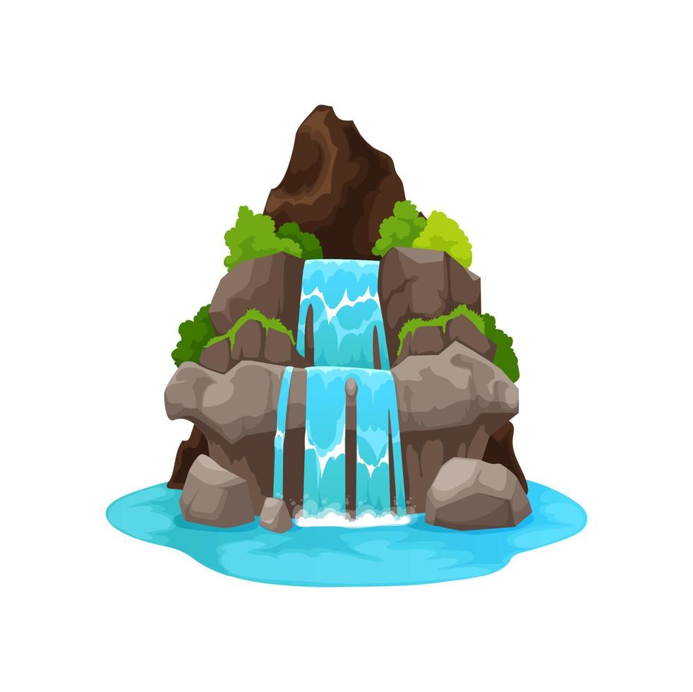 Cartoon water cascade, isolated jungle waterfall vector