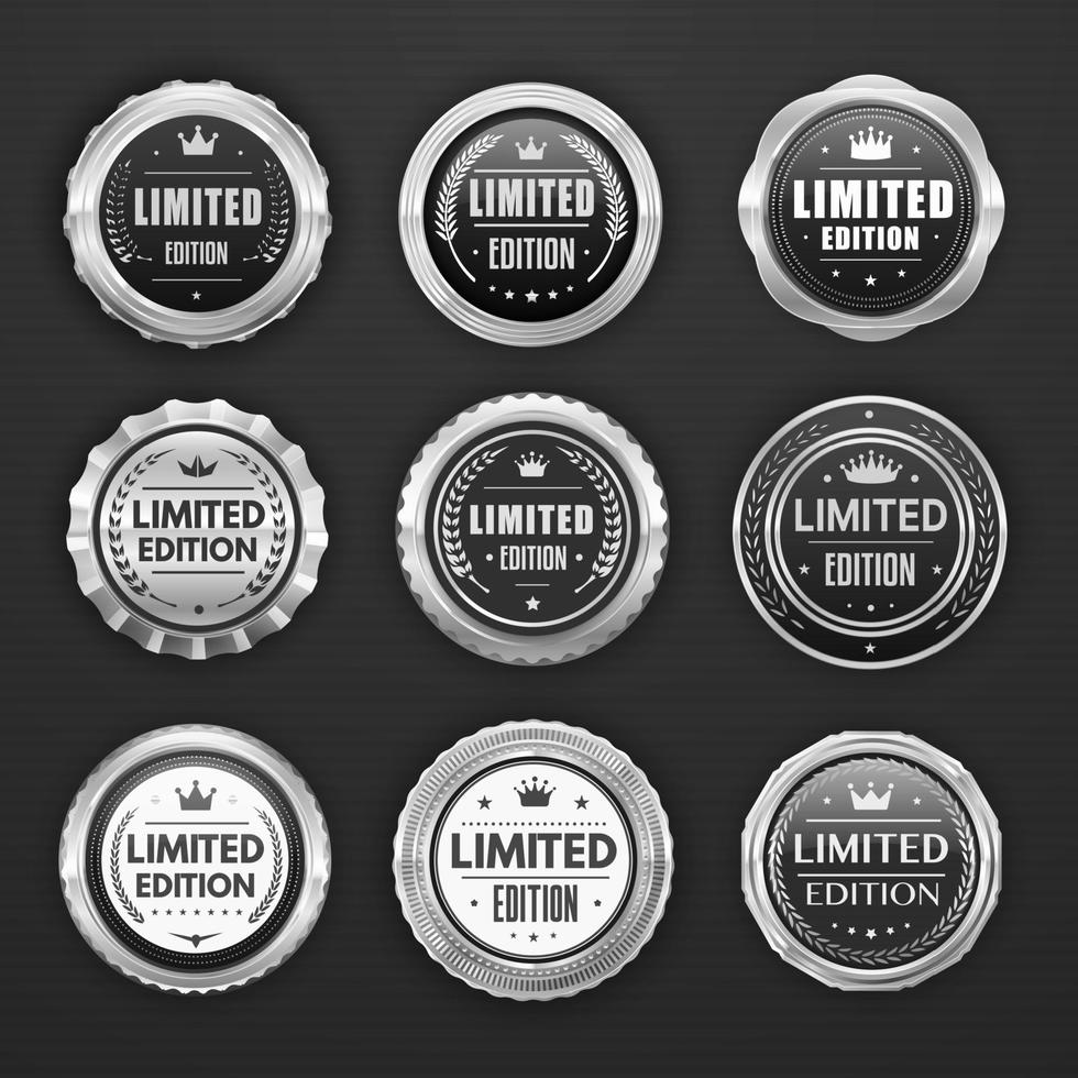 Limited edition silver badges, promotion labels vector