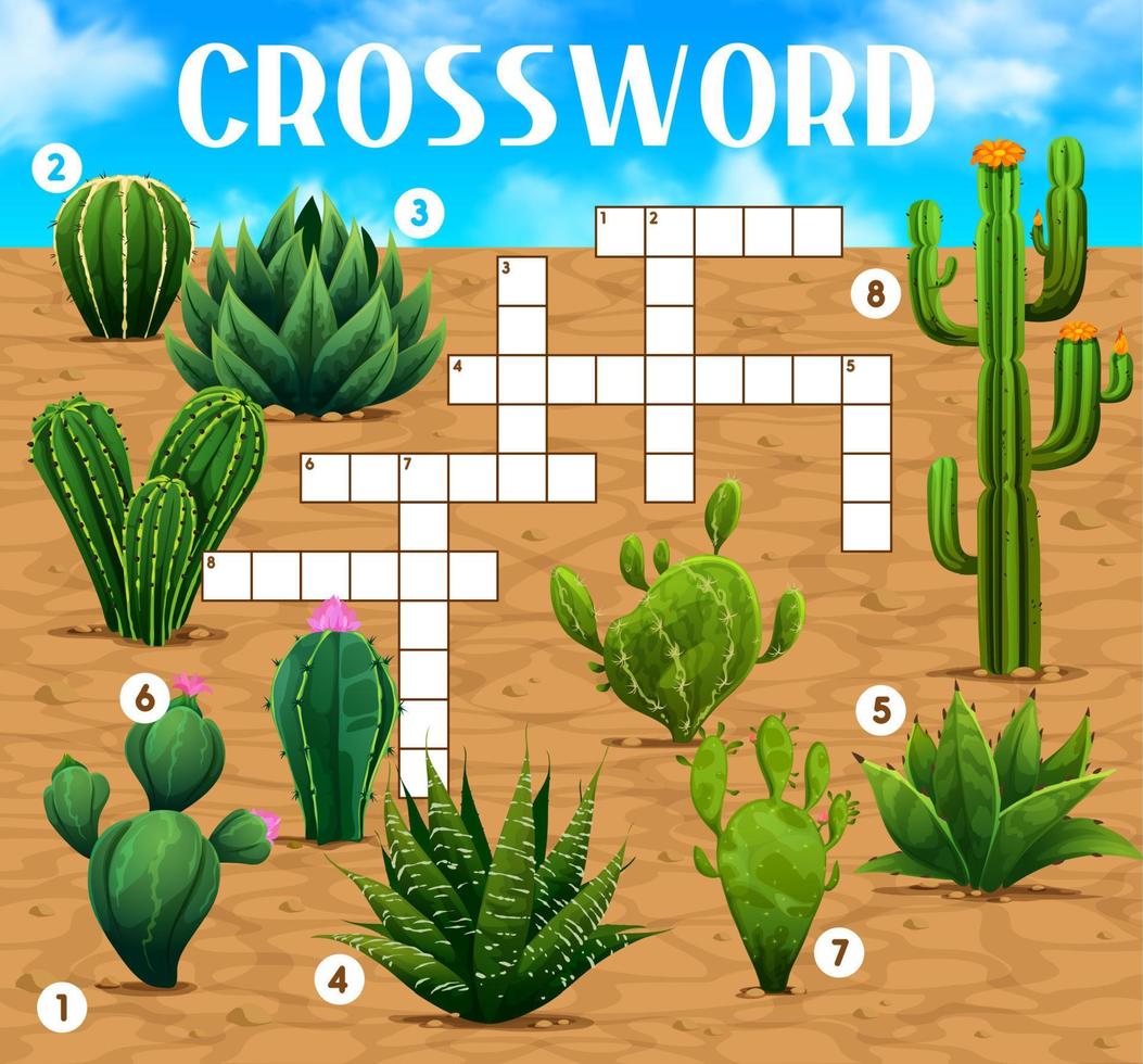 Crossword quiz game grid with Mexican cactus vector