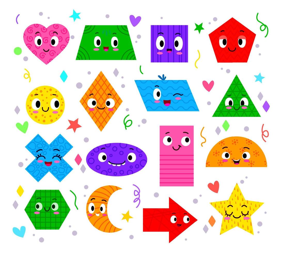 Math geometry basic shape funny characters set vector