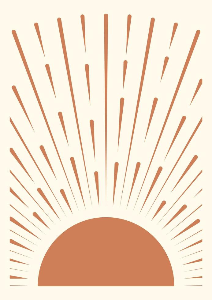 Orange Sun print boho minimalist printable wall art. Geometric abstract sunset print bohemian art work, vector