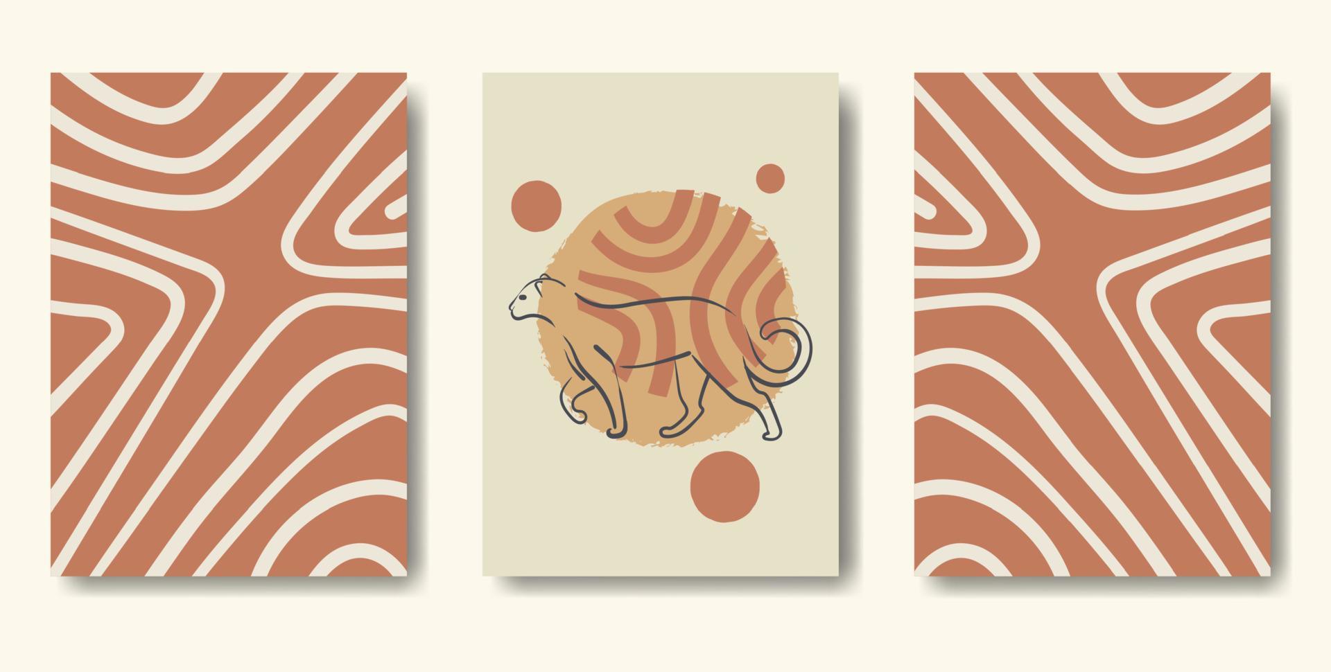 Boho minimalist jaguar wall art abstract home decor set, animal print
