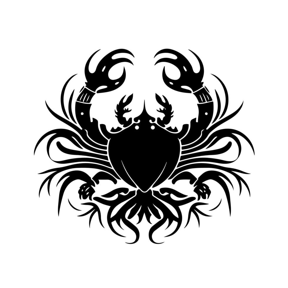 Tribal sea crab. Decorative illustration for logo, emblem, tattoo, embroidery, laser cutting, sublimation. vector