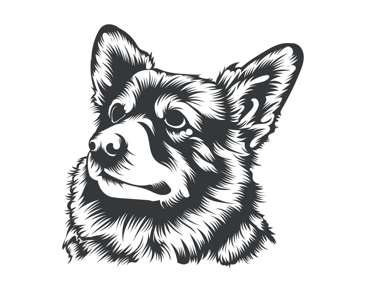 Cardigan Corgi Dog Vector illustration silhouette for t-shirt, logo, badges on White background