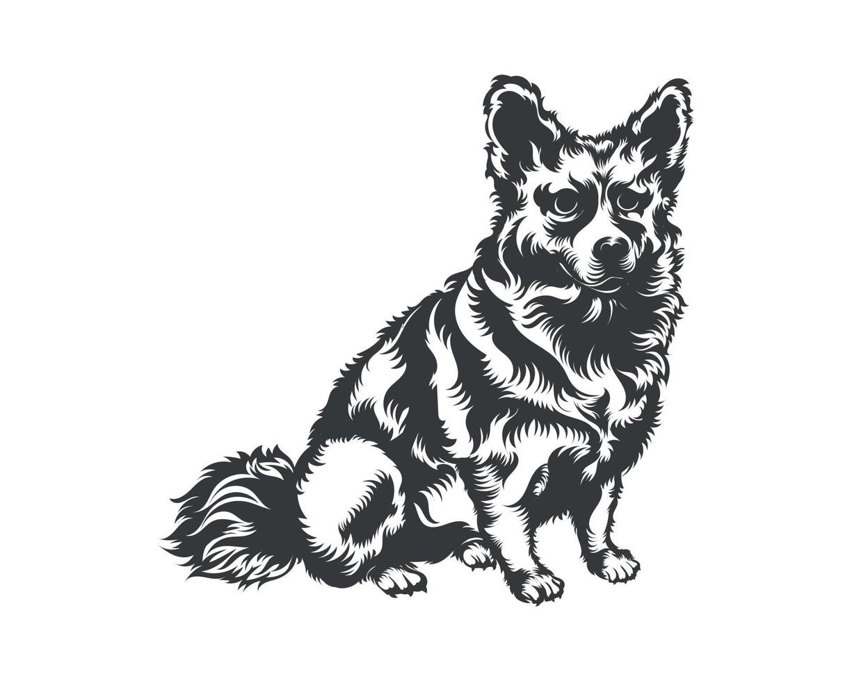 cardigan corgi perro vector ilustración silueta para camiseta, logotipo, insignias sobre fondo blanco