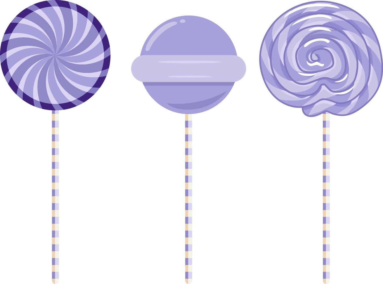 Set of three delicious purple lollipops vector