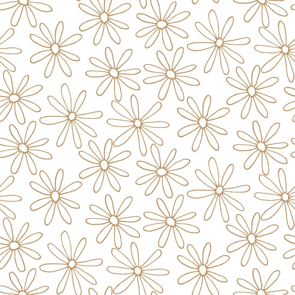 Seamless pattern with doodle daisy flower field. Simple design for surface and textile vector