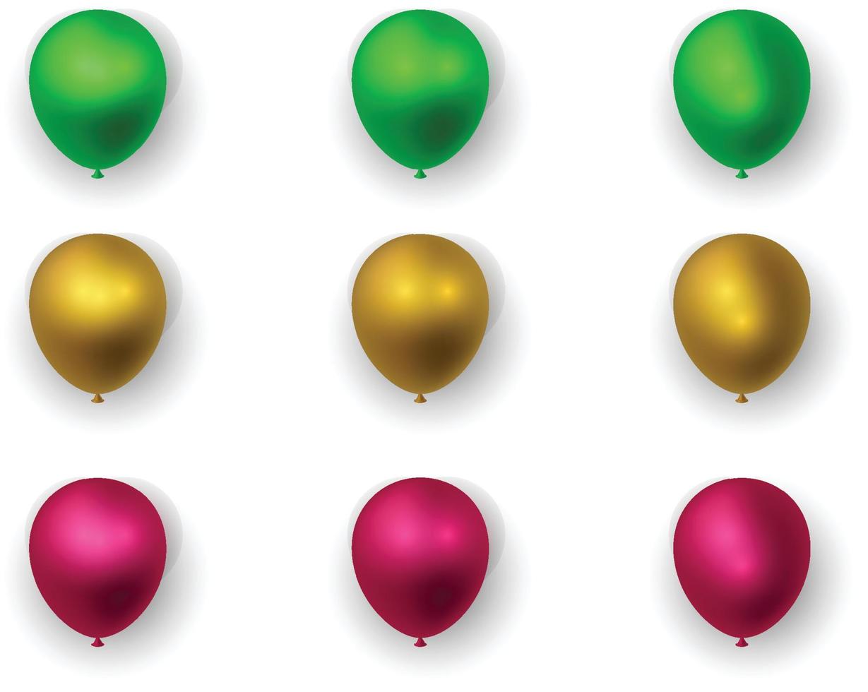 conjunto de globos aislado sobre fondo transparente. vector realista oro, plata, blanco, dorado colorido y negro festivo 3d globos de helio plantilla para aniversario, diseño de fiesta de cumpleaños