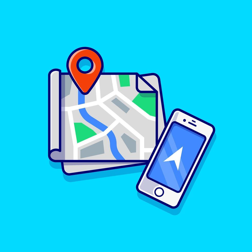 Maps Location And Phone Cartoon Vector Icon Illustration. Transportation Technology Icon Concept Isolated Premium Vector. Flat Cartoon Style