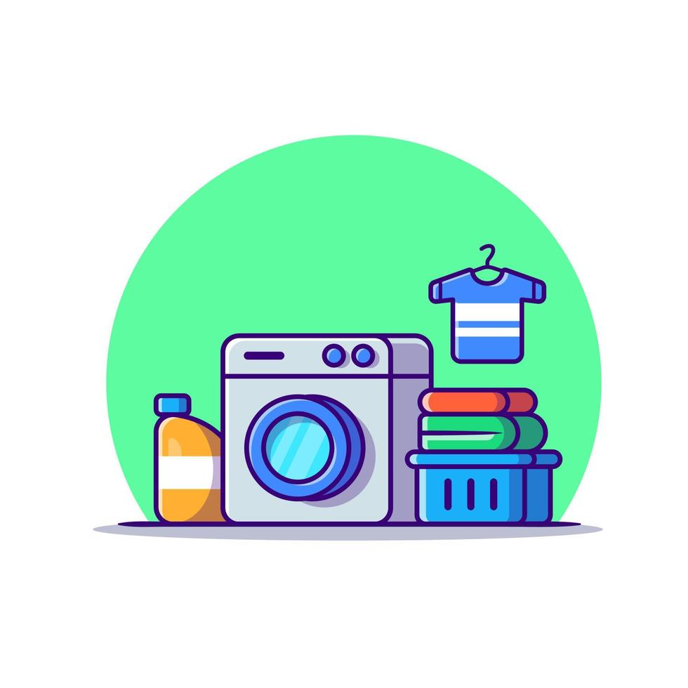 Washing Machine Laundry Set Cartoon Vector Icon Illustration. Technology Fashion Icon Concept Isolated Premium Vector. Flat Cartoon Style