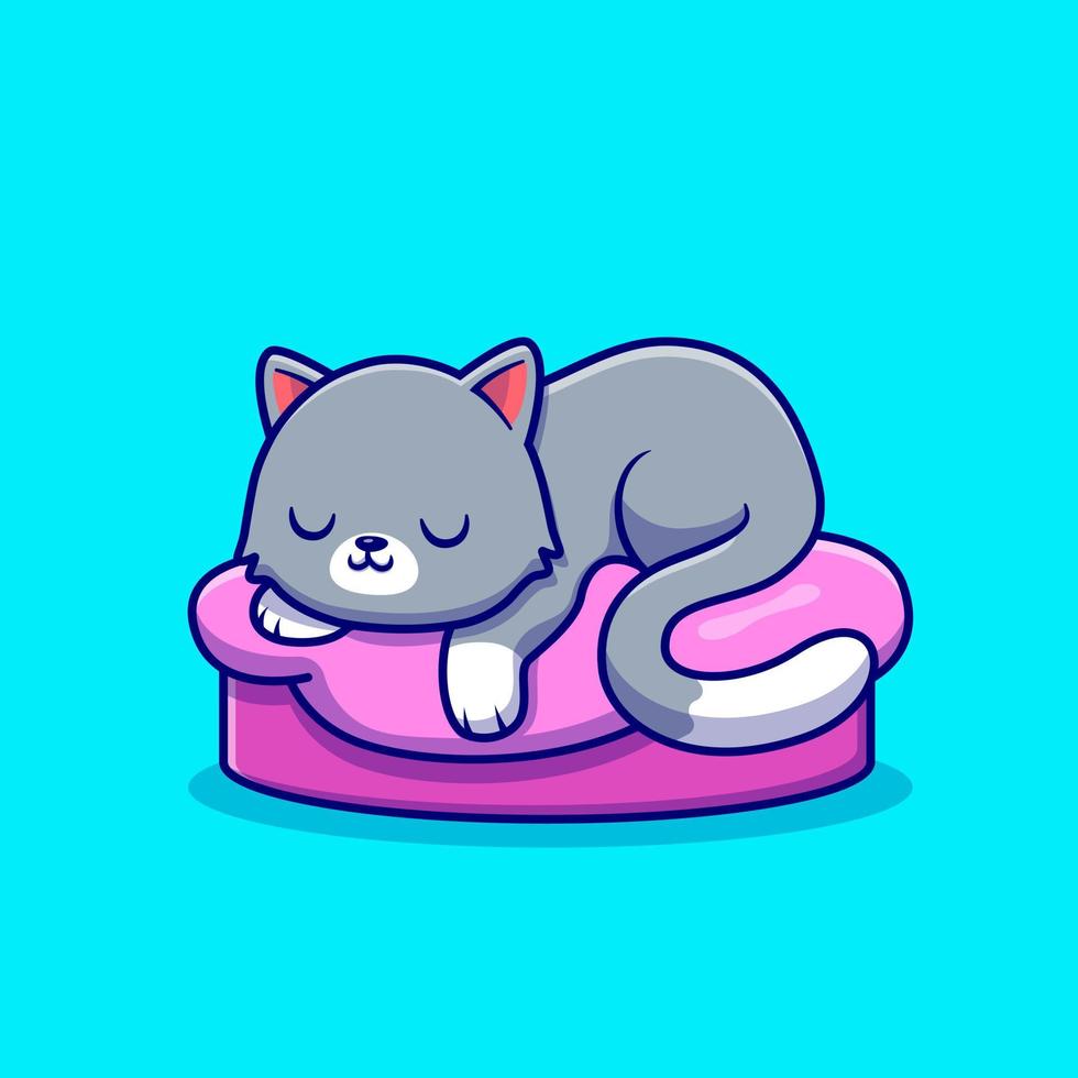 Cute Cat Sleeping On The Pillow Cartoon Vector Icon Illustration. Animal Love Icon Concept Isolated Premium Vector. Flat Cartoon Style