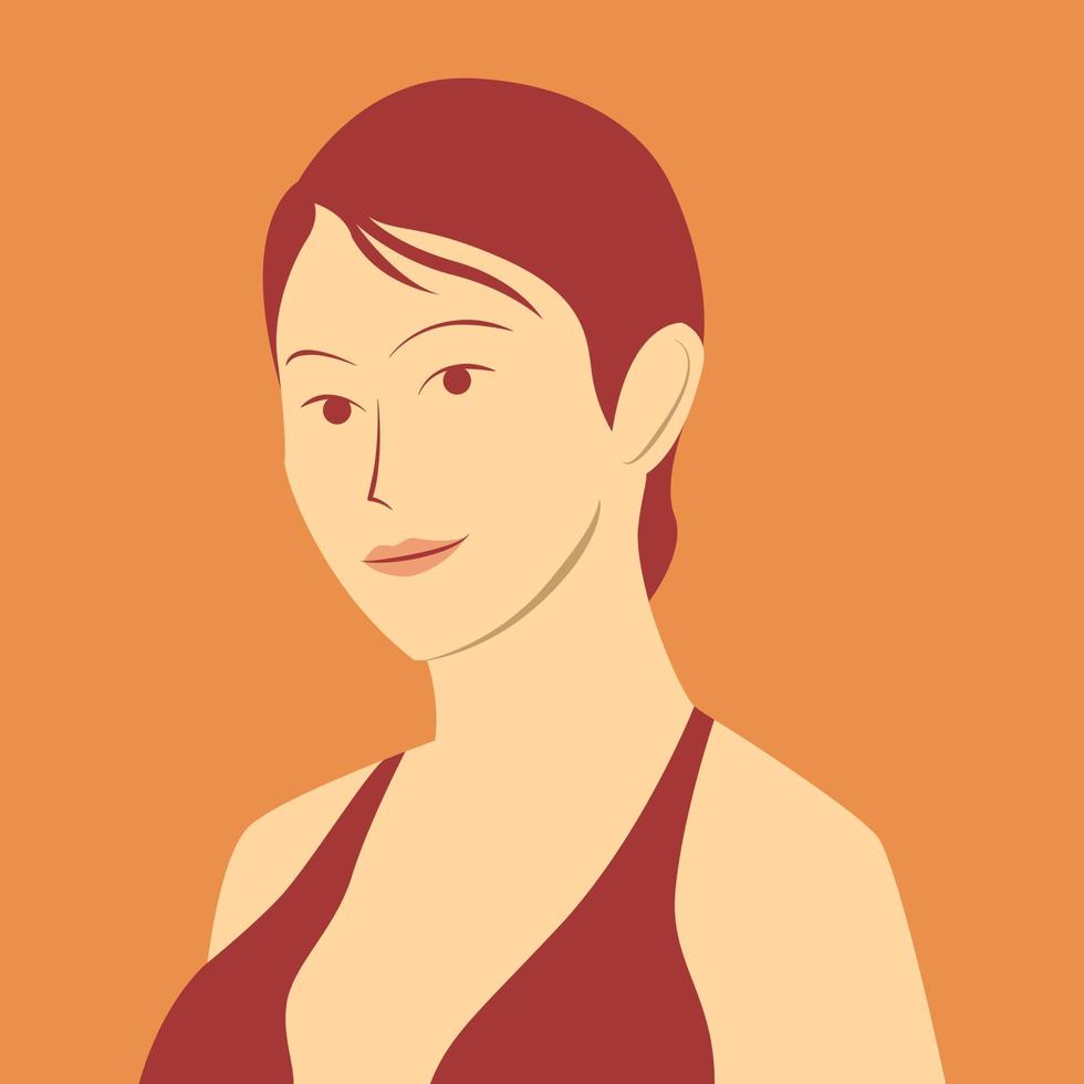 Portrait of beautiful girl with a short hair in red. Avatar for social media. Vector illustration in flat style
