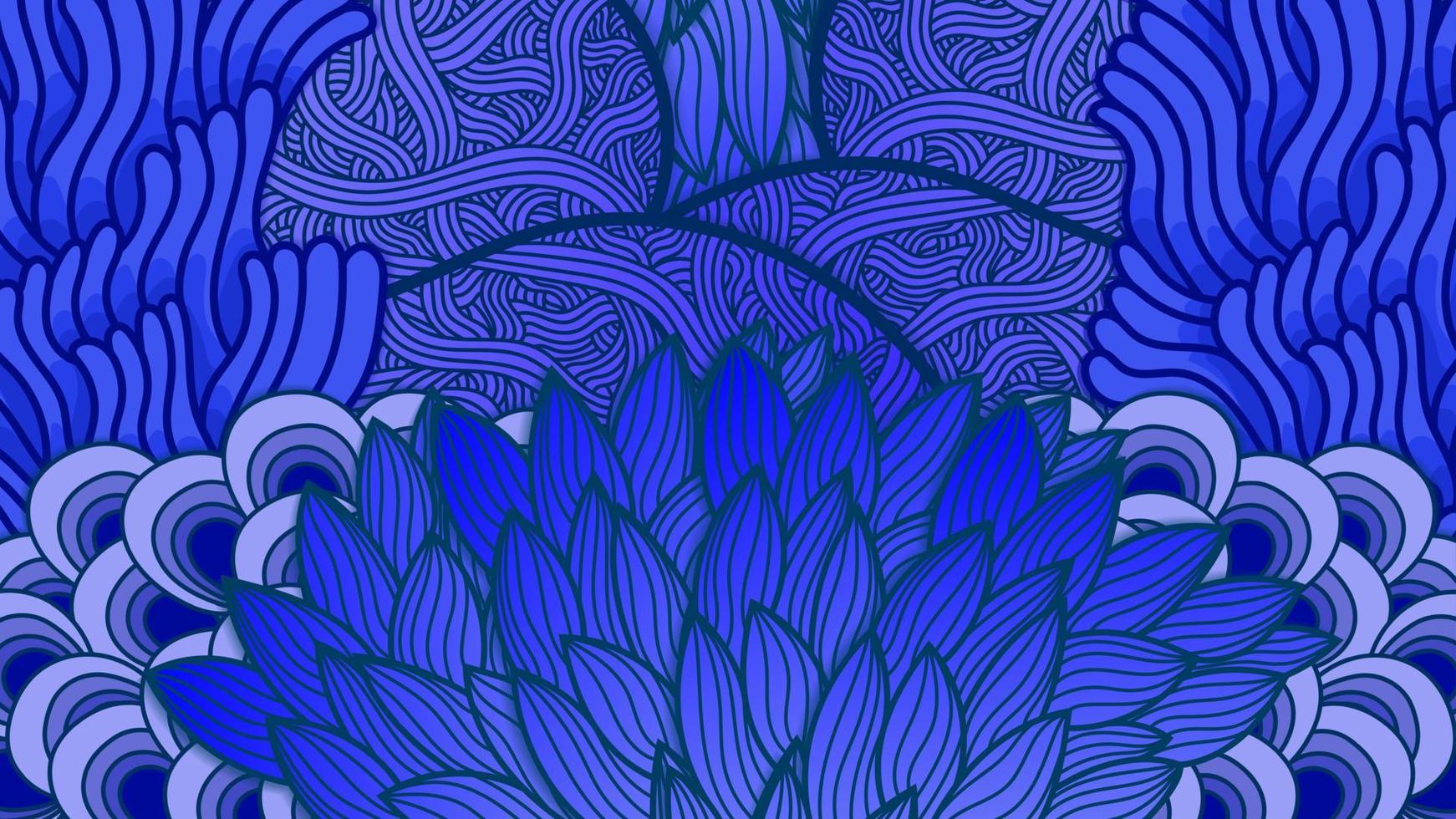 Decorative abstract figured vector texture with lines and doodles on blue background