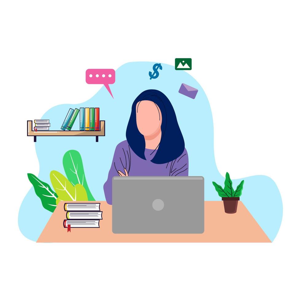 illustration of a woman working in front of a laptop vector