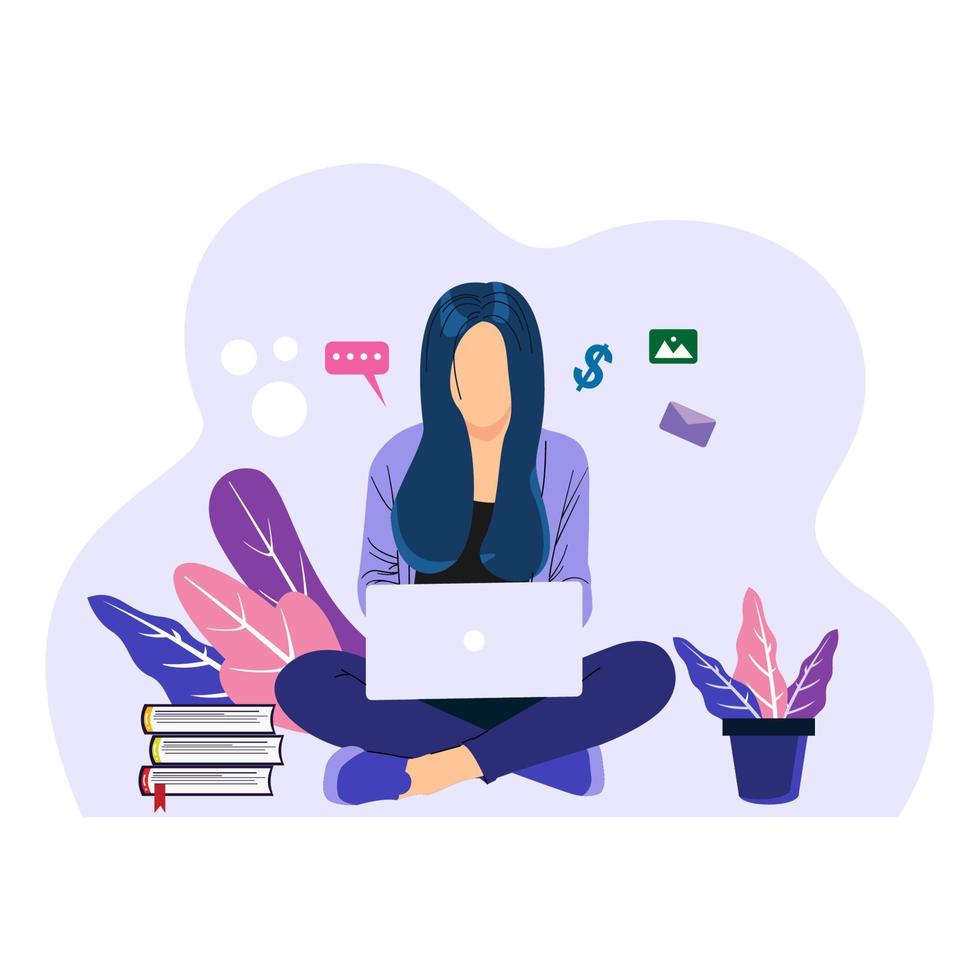 illustration of a woman working in front of a laptop vector