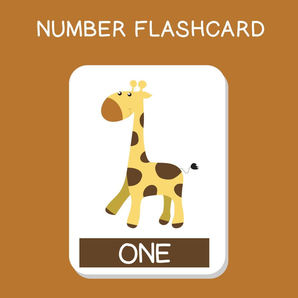 Cute number flashcards with animals set. English counting with animal theme. Math Poster for preschool. Vector illustration.