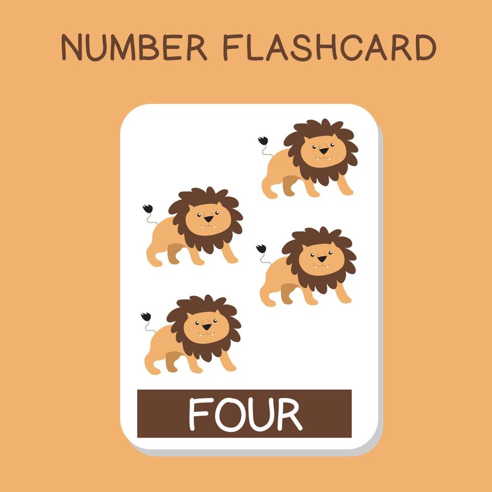 Cute number flashcards with animals set. English counting with animal theme. Math Poster for preschool. Vector illustration.