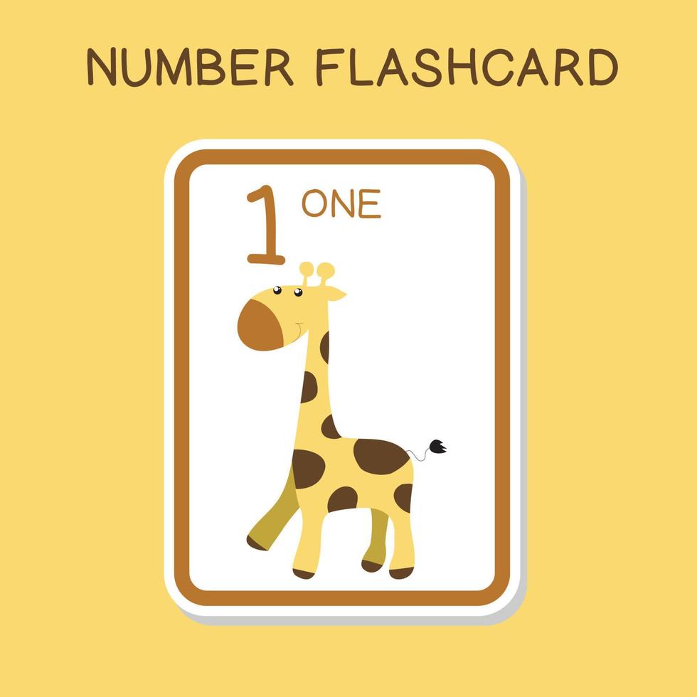 Cute number flashcards with animals set. English counting with animal theme. Math Poster for preschool. Vector illustration.