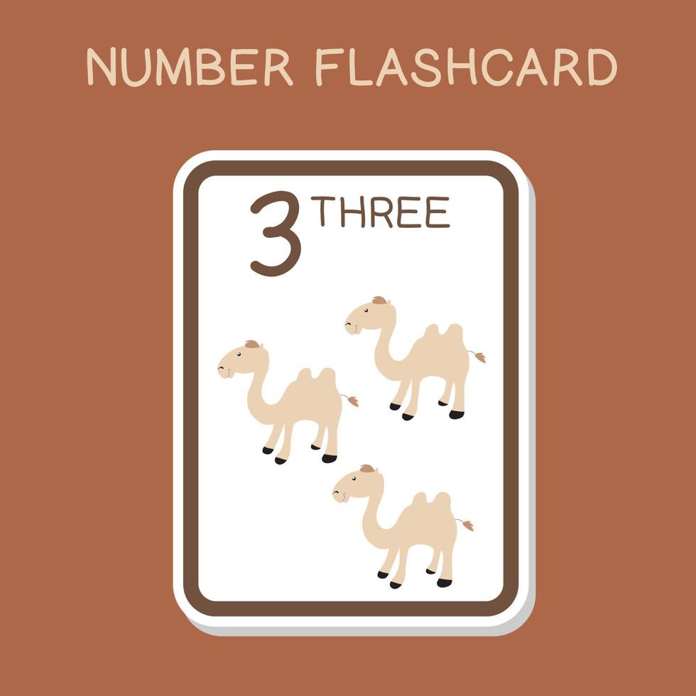 Cute number flashcards with animals set. English counting with animal theme. Math Poster for preschool. Vector illustration.