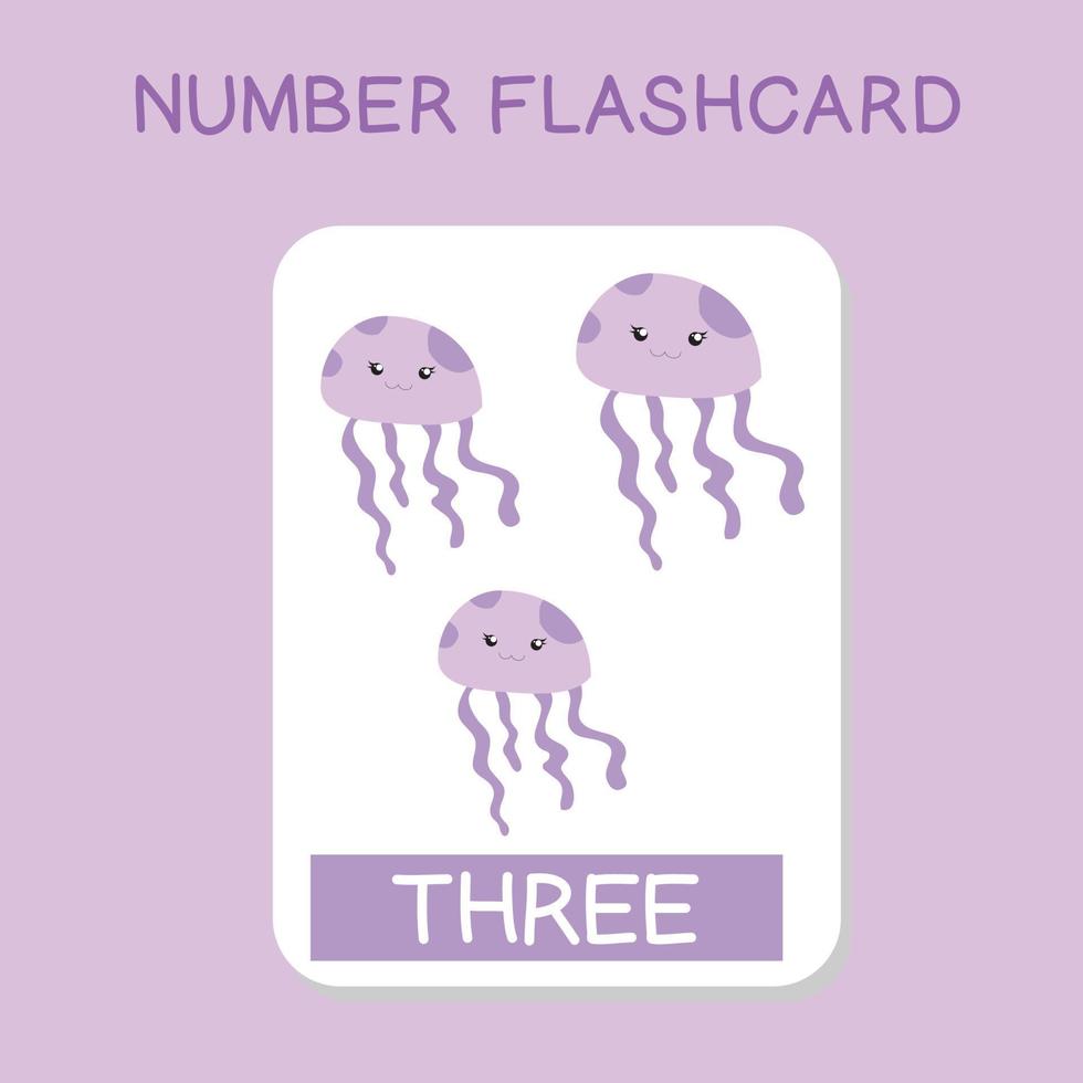 Cute number flashcards with animals set. English counting with animal theme. Math Poster for preschool. Vector illustration.