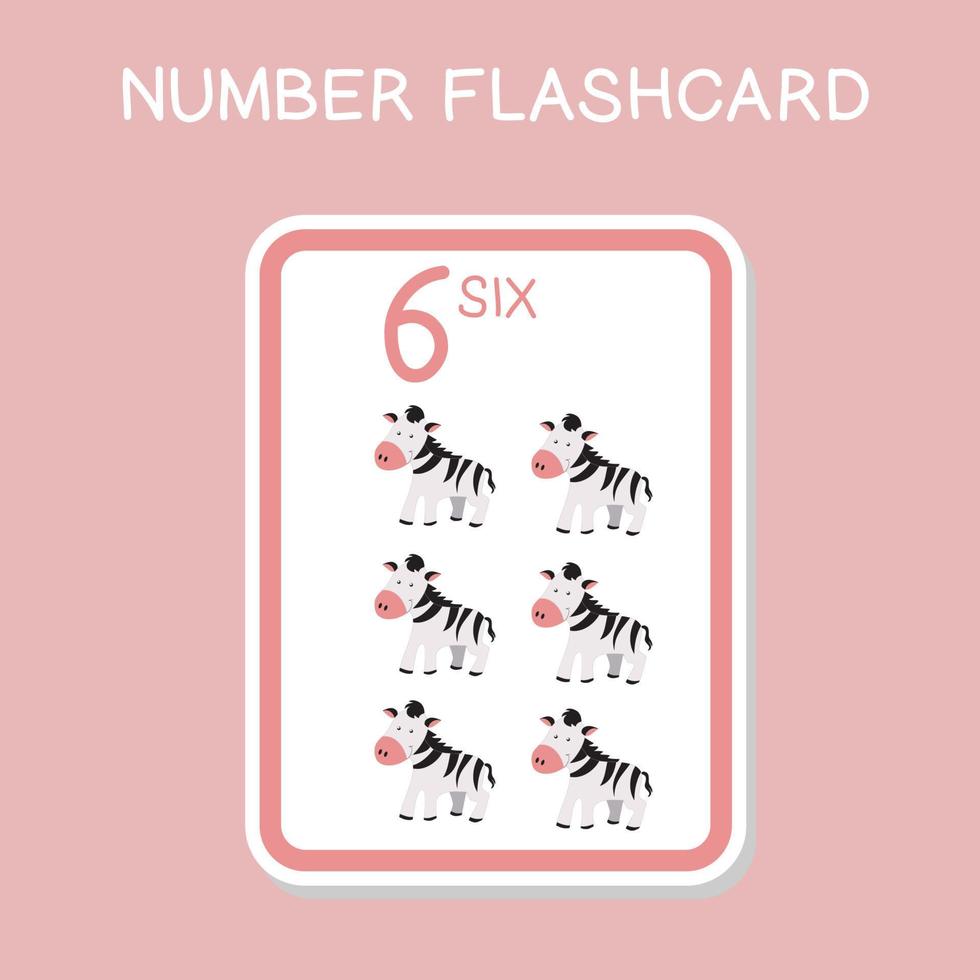 Cute number flashcards with animals set. English counting with animal theme. Math Poster for preschool. Vector illustration.