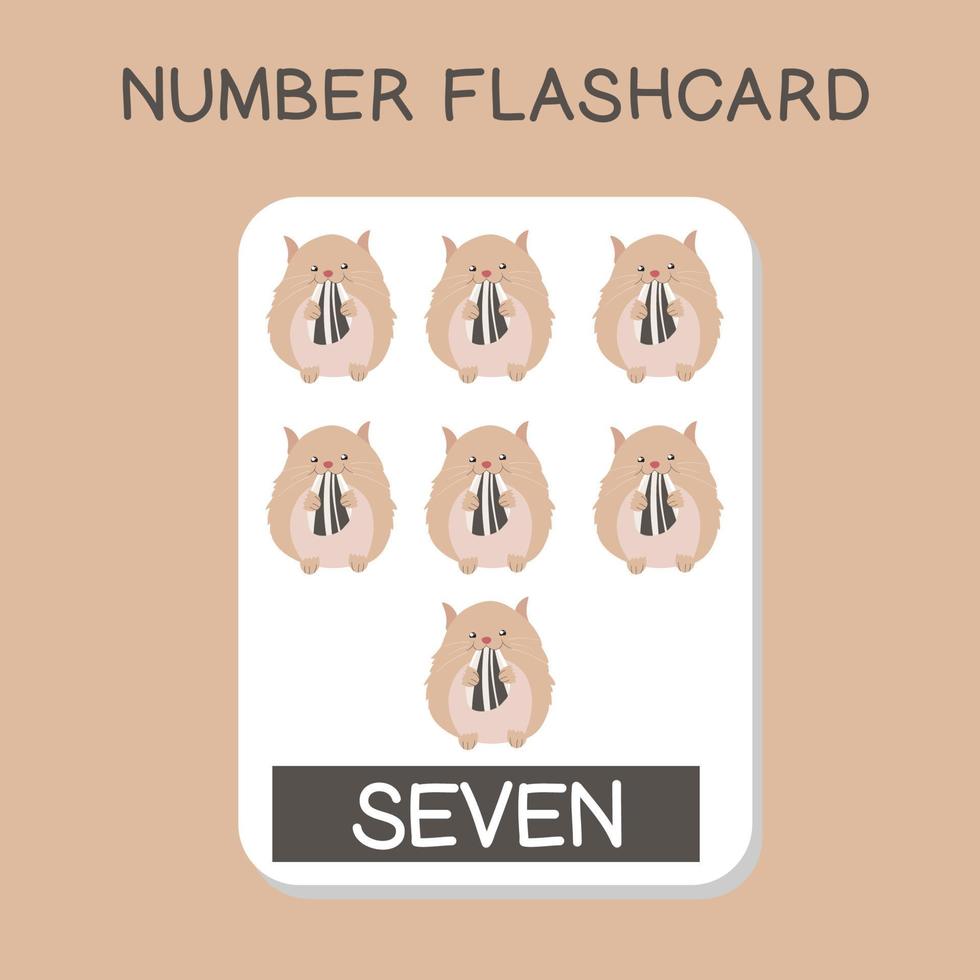 Cute number flashcards with animals set. English counting with animal theme. Math Poster for preschool. Vector illustration.